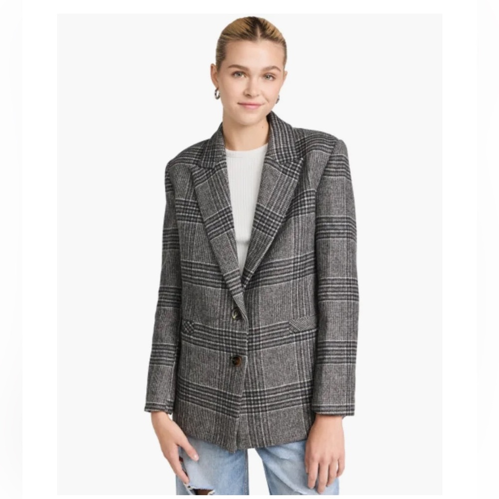 Something Navy Gray Plaid Oversized Manteco Wool Blazer size Medium